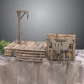 Rustic Wooden Platform Structure On Cliff Edge With Sling Steps And Greenery