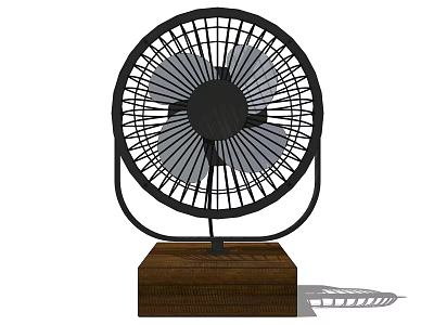 Contemporary Electric Fan With Wooden Base And Black Metal Grille Design 3d model