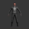 3D Model Man in Gray Tactical Outfit with Skull Logo on Chest and Goggles