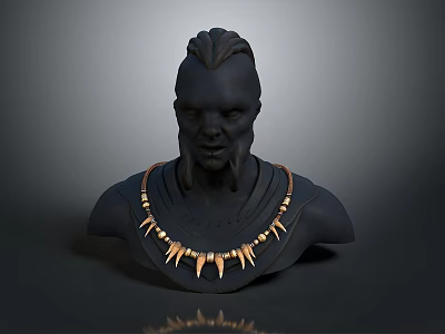 Decorative Tribal Style Necklace With Golden Spiked Pendants On Black Bust 3d model