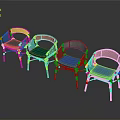 Rattan Single Chair with Green and Blue Cushions Wooden Legs Modern Natural Design