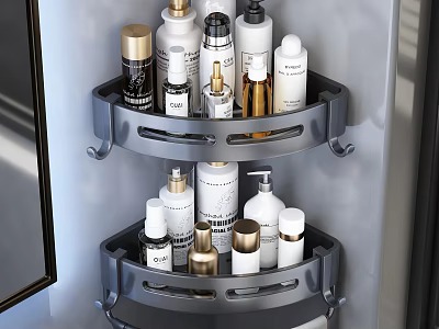 Bathroom Corner Two Tier Curved Metal Wall Mounted Storage Shelf for Skincare Products 3d model