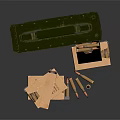Military 7.62 MM Head Fire Ammunition Box With 200 Cartridges And Cardboard Boxes Scattered Bullets