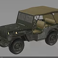 Vintage Military Jeep Olive Green With Canvas Top Star Emblem And Large Tires