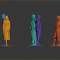 Colorful Polygonal Character Models With Various Poses On Black Background And Reflections