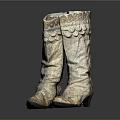 Elegant Light Colored Knee High Boots With Decorative Pattern And Vintage Style Design