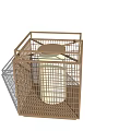 Brown Wooden Floor Lamp with Grid Frame and Cylindrical Shade in Modern Design