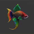 Artistic Vibrant Colored Aquatic Fish With Large Fins Shiny Scales And Colorful Tail