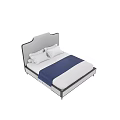 Modern Double Bed With Gray Upholstered Headboard White Sheets And Navy Blue Throw 3d model