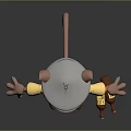 3D Game Movie Character With Cat Ears Wearing Hat Yellow Coat Red Collar Gray Pants