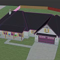 Single Family Residential House With Black Roof White Walls Porch Columns Garage And Green Lawn