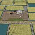 Rural Landscape Featuring Blue Sky White Clouds Vast Fields Trees Dome Structure And Gravel Path 3d model