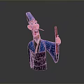 Cartoon Man Wearing Blue Hat With Exaggerated Open Mouth Holding Red Stick And Blue Purple Outfit