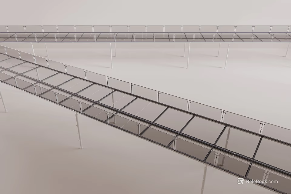 Modern Linear Structure With Glass Panels And Metal Frame Support Design 3d model 