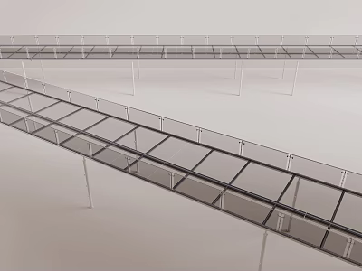 Modern Linear Structure With Glass Panels And Metal Frame Support Design 3d model