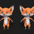 Cartoon Fox 3D Model With Orange White Fur And Blue Eyes Standing On Black Background