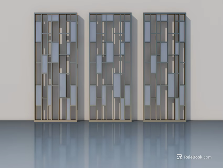 Three Modern Flush Doors With Geometric Patterns And Metallic Finish Design 3d model