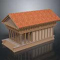 Ancient Classical Temple Model With Red Tile Roof Stone Columns And Steps