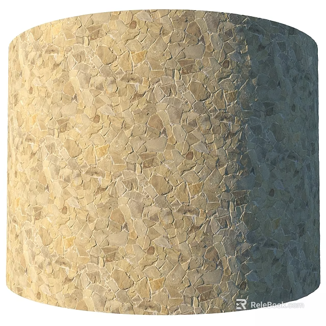 Cylindrical Decorative Building Component with Crushed Stone Mosaic Surface in Light Brown Beige Gray Tones 3d model 