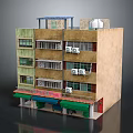 Multi Story Residential Building With Shop Front Green Awning And Air Conditioners