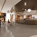 Modern Shopping Mall Store Interior With Counter Seats Staff And Ambient Lighting