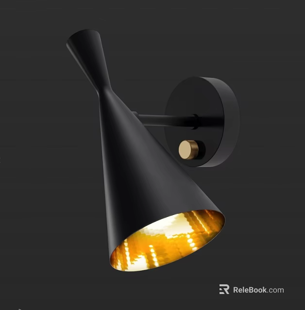Modern Black Wall Lamp With Conical Shade And Warm Yellow Illumination Design 3d model 