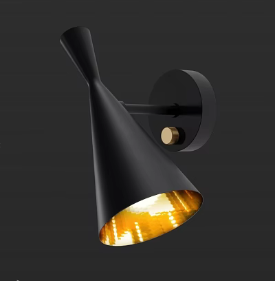 Modern Black Wall Lamp With Conical Shade And Warm Yellow Illumination Design 3d model