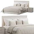 Modern Double Bed With Upholstered Headboard Light Beige Bedding And Nightstand 3d model