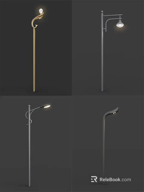 Modern Outdoor Lights With Various Designs Including Curved And Straight Poles 3d model 