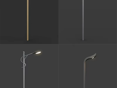 Modern Outdoor Lights With Various Designs Including Curved And Straight Poles 3d model