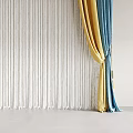 Elegant Modern Blue and Yellow Curtains With White Sheer String Drapes Interior 3d model
