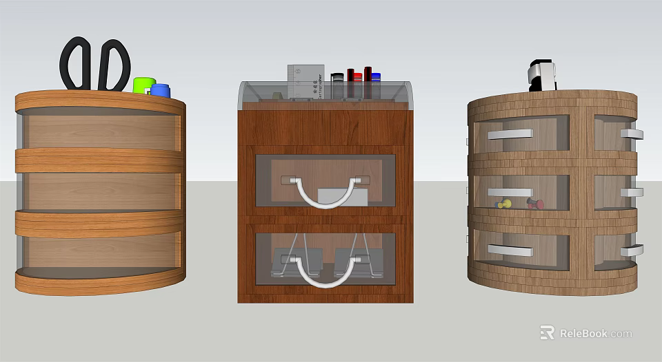 Modern Home Storage Cabinets With Wooden Structure Transparent Drawers And Multi Layer Shelves 3d model 