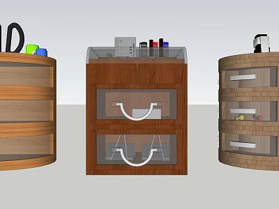 Modern Home Storage Cabinets With Wooden Structure Transparent Drawers And Multi Layer Shelves 3d model