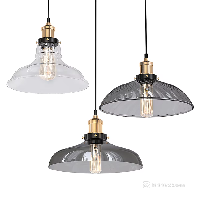 Modern Vintage Pendant Lights With Clear And Gray Glass Shades Gold Bases Vintage Bulbs 3d model 