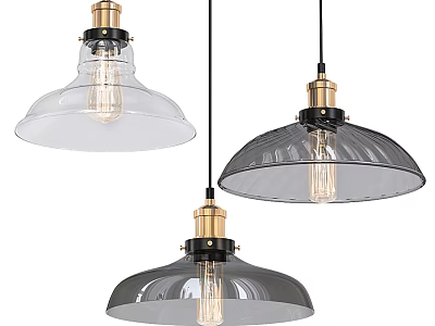 Modern Vintage Pendant Lights With Clear And Gray Glass Shades Gold Bases Vintage Bulbs 3d model
