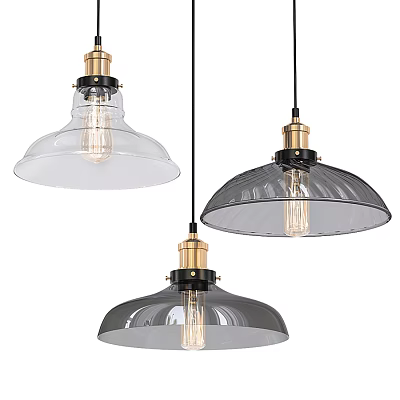 Modern Vintage Pendant Lights With Clear And Gray Glass Shades Gold Bases Vintage Bulbs 3d model