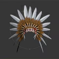 Traditional Native American Feather Headdress Featuring White Plumes Brown Trim And Red Patterns