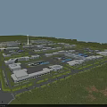 Industrial Factory Complex Aerial View Featuring Multiple Buildings Roads Parking And Greenery