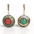 Elegant Gold Hook Earrings Featuring Colorful Decorations Red Green Gemstone Pendants