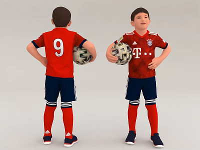 Man In Red Football Jersey And Blue Shorts Holding Soccer Ball 3d model