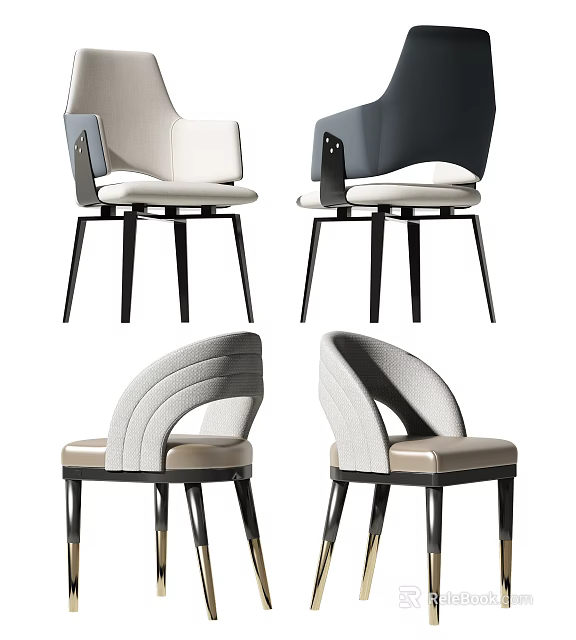Leisure Chair Modern Design Curved Backrest Upholstered Seat Black Legs Multiple Colors 3d model 