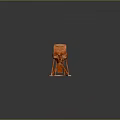 Abstract Creature Like Red Sculpture With Mechanical Head Leg Like Supports And Reflective Base