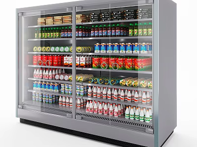 Commercial Double Door Glass Display Refrigerator For Beverage Storage In Retail 3d model