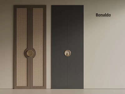 Bonaldo Modern Interior Doors With Brown Perforated Panel Dark Gray And Circular Handle 3d model