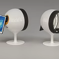 White Spherical Devices With Black Ring And Phone Holder Stand Base 3d model