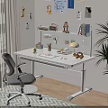 Modern Study Room Interior With White Desk Table Lamp Bookshelf And Reading Corner