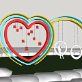 Colorful Heart Shaped Garden Ornament With Swing In Purple Flower Field Under Blue Sky