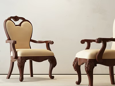 Elegant Classic Single Chair With Carved Wooden Frame And Beige Cushion Design 3d model