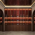 Chinese Style Mahogany Wine Cabinet With Wine Racks And Decorative Bottles
