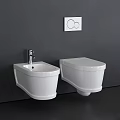 White Wall Mounted Toilets With Control Panel On Dark Bathroom Wall